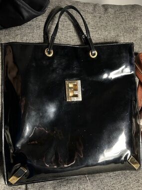 Fendi Black Patent Tote Bag with pouch